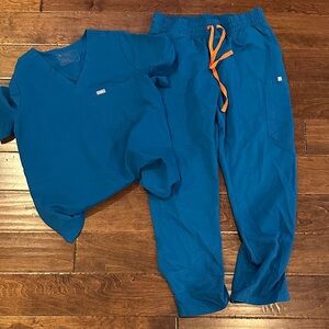 Figs Blue Joggers with Orange Drawstring